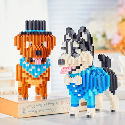 Husky in blauw pak | Bouwsteentjes