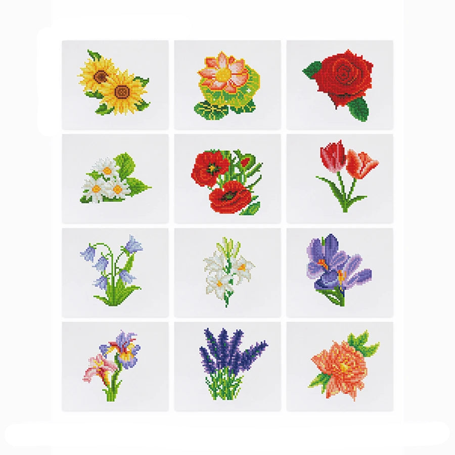 12 Mini Diamond Paintings | Bloemen | Diamond Painting
