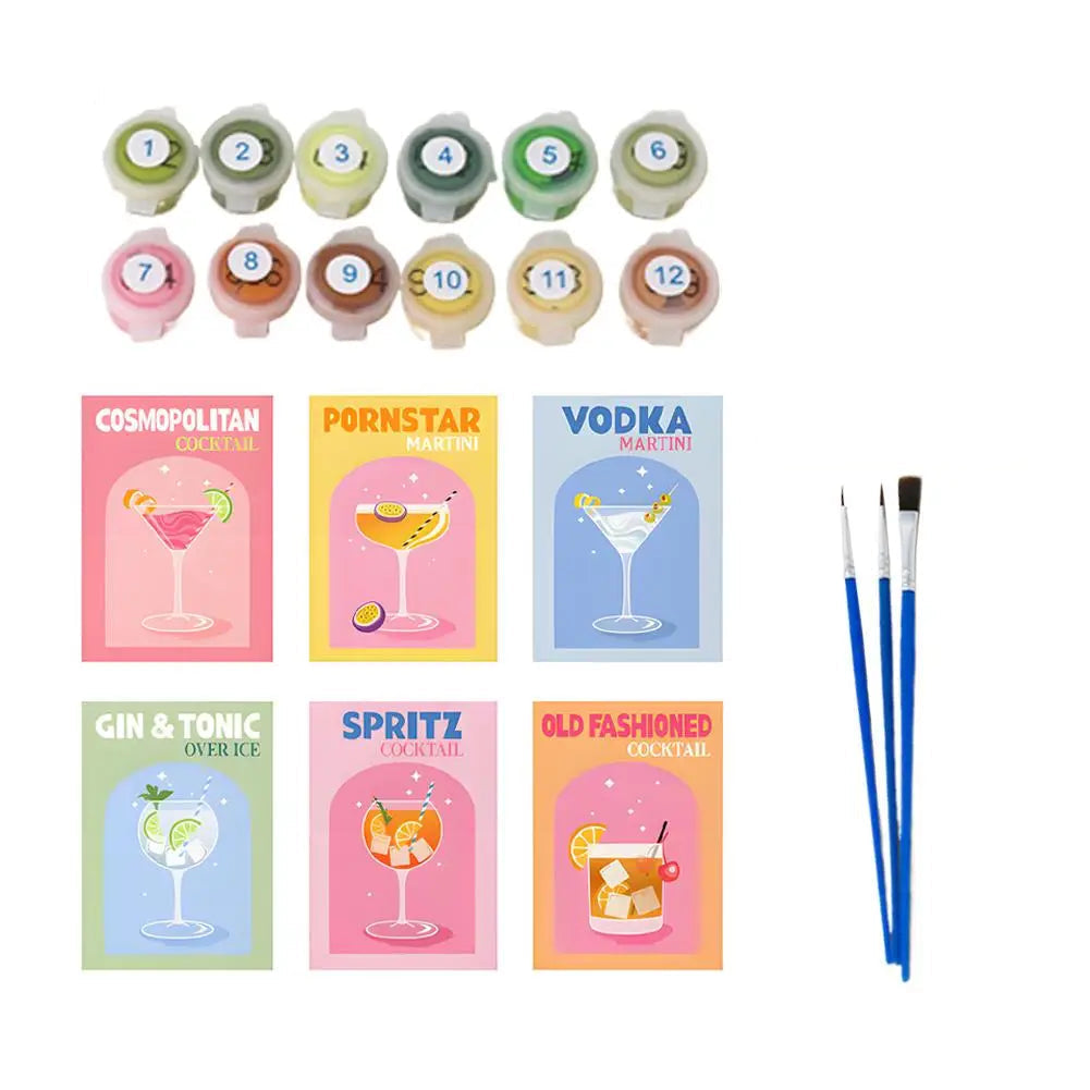 6 Mini Schilderijen | Kleurrijke Cocktail Collectie | Schilderen op Nummer