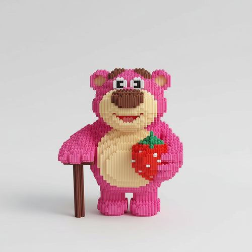 Roze beer met stok | Bouwsteentjes