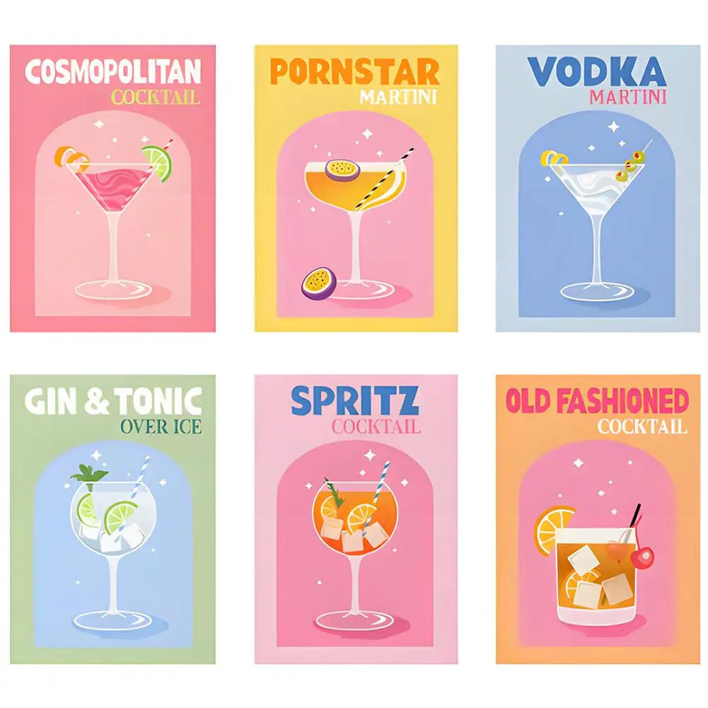 6 Mini Schilderijen | Kleurrijke Cocktail Collectie | Schilderen op Nummer