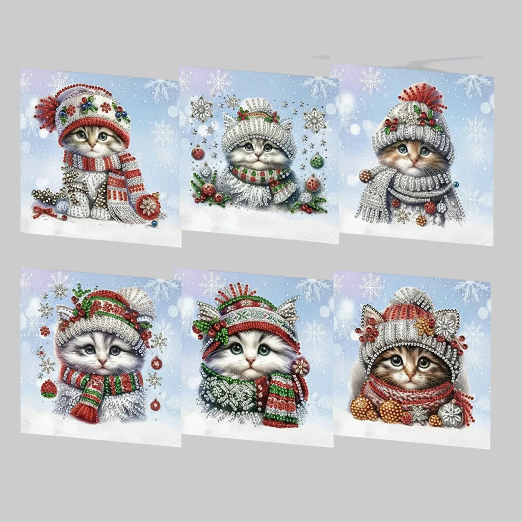 Kerstkatten Kerstkaarten | 6 stuks | Diamond Painting