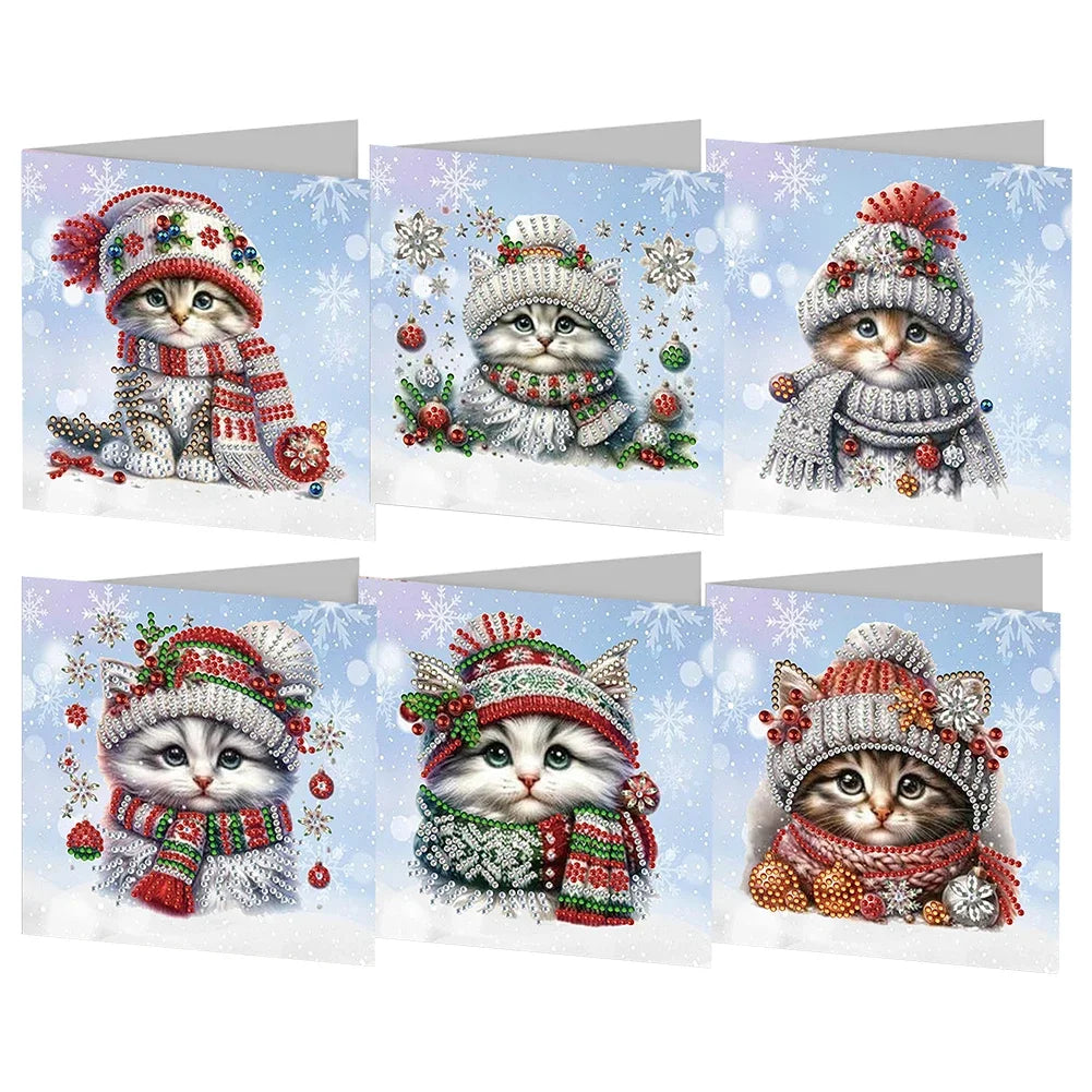 Kerstkatten Kerstkaarten | 6 stuks | Diamond Painting
