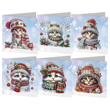 Kerstkatten Kerstkaarten | 6 stuks | Diamond Painting