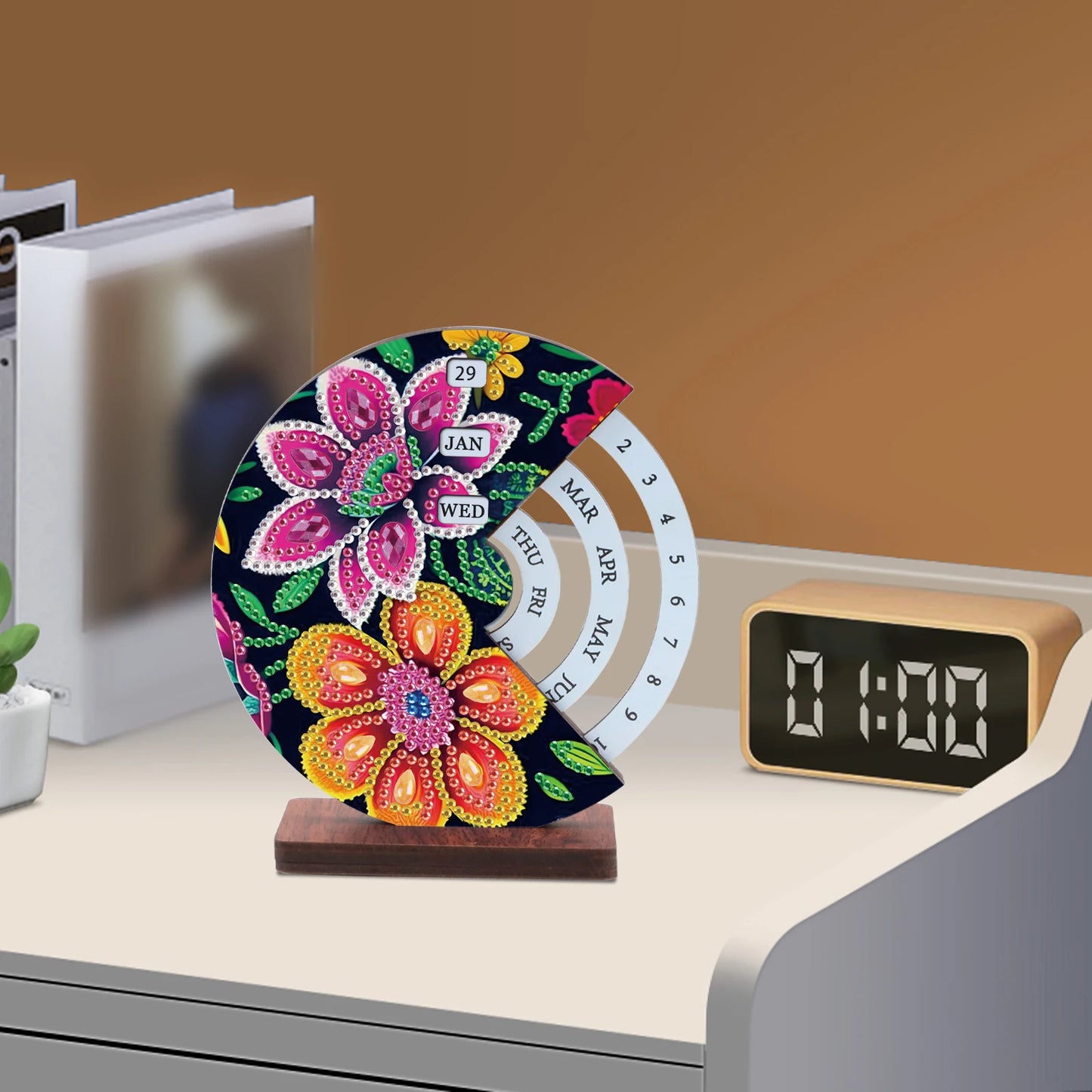 Roze & oranje bloem  | Kalender | Diamond painting