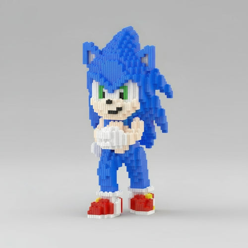 Blauw snelheidswezen met rode schoenen | Bouwsteentjes