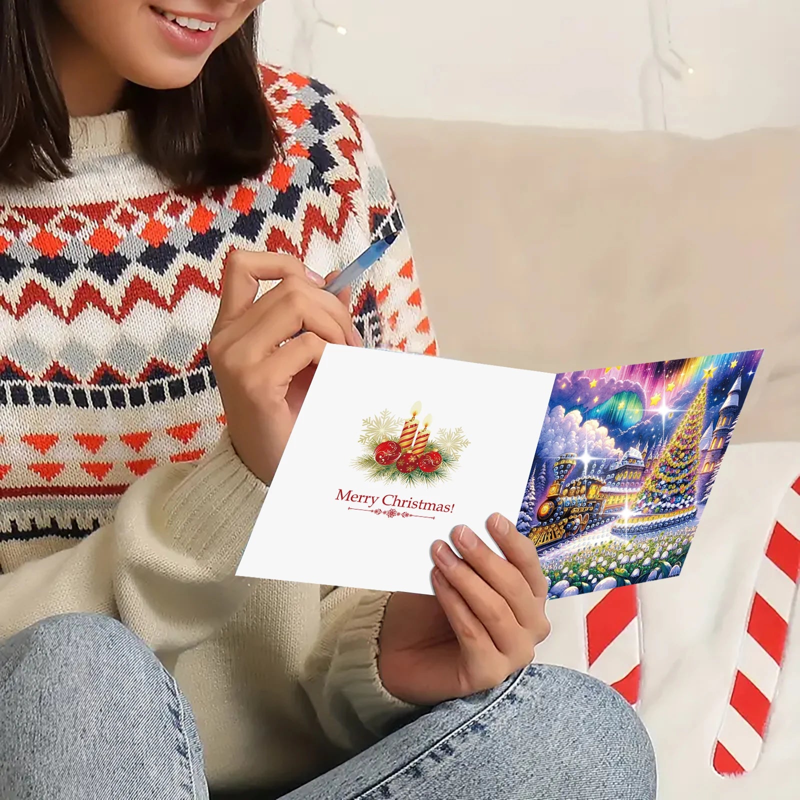 Kleurrijke kerstkaarten  | 6 stuks | Diamond Painting