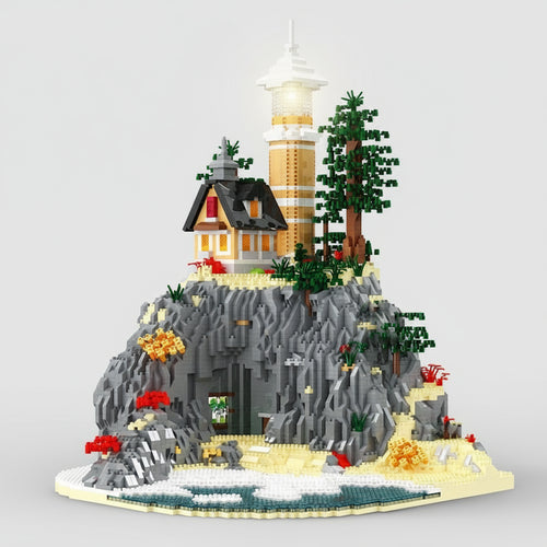 Vuurtoren op berg | Bouwsteentjes