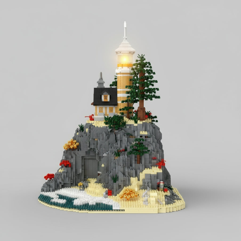 Vuurtoren op berg | Bouwsteentjes