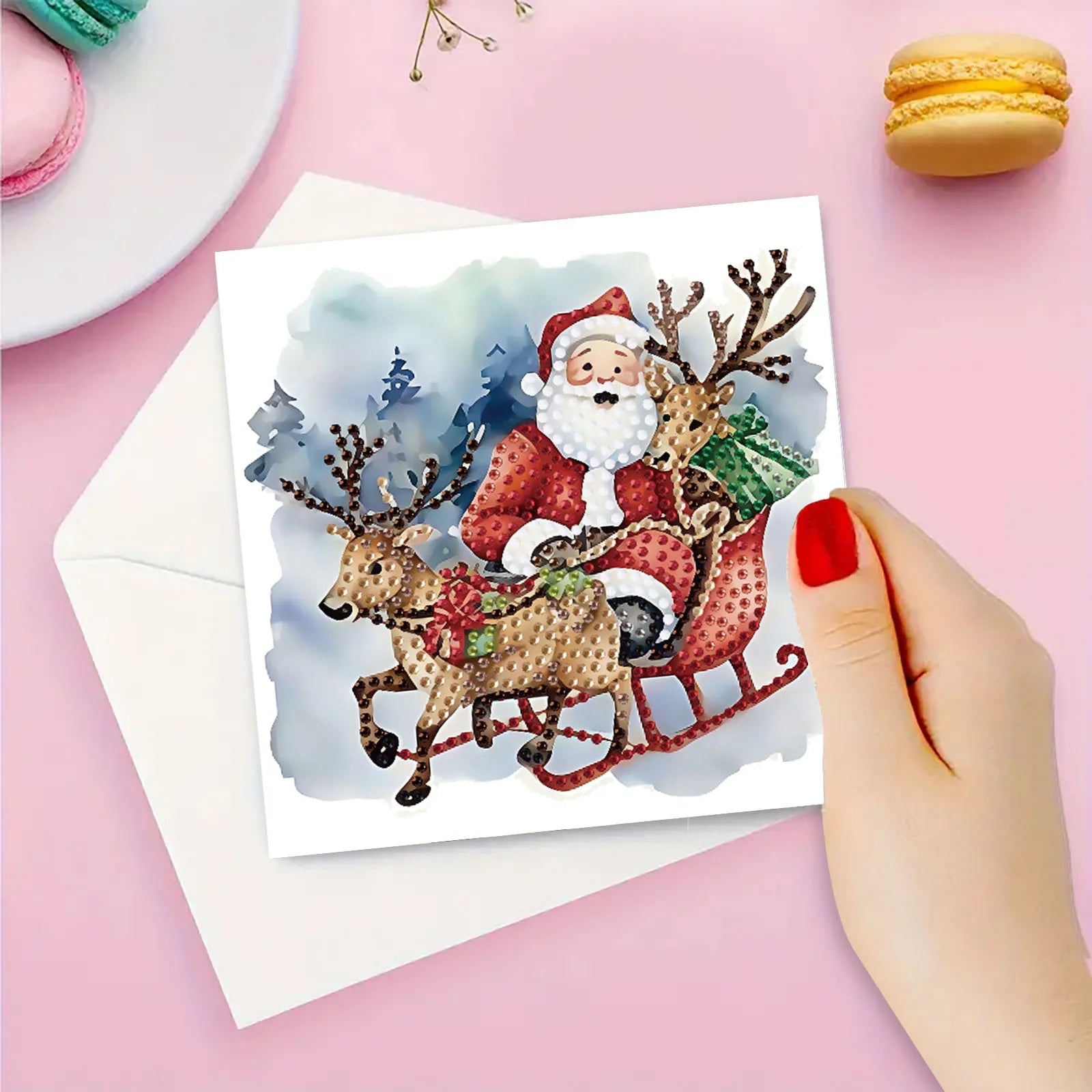 Kerstman in slee kaarten | 6 stuks | Diamond Painting