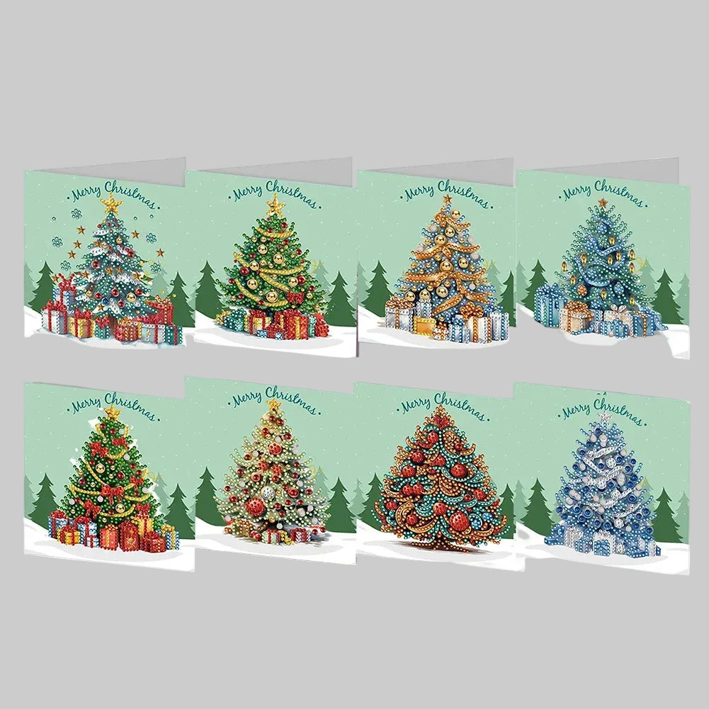Kerstboom Kerstkaarten | 8 stuks | Diamond Painting
