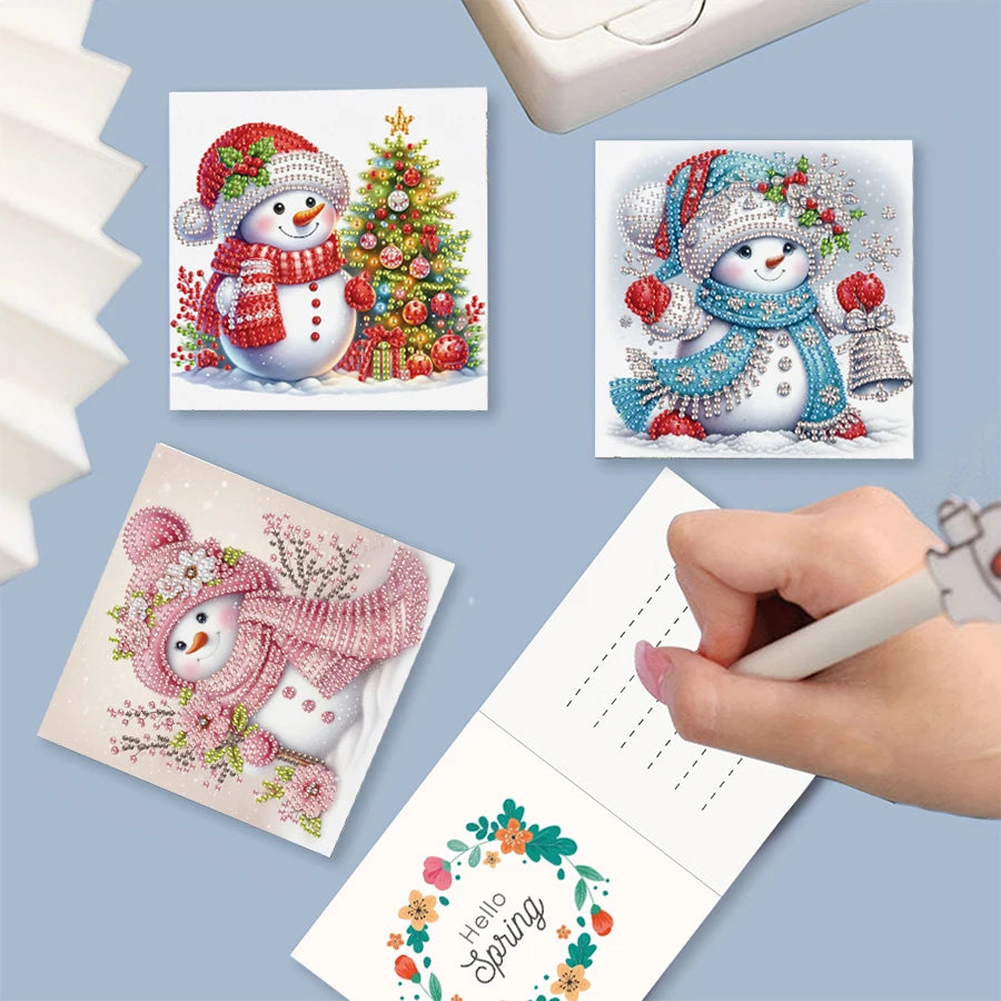 Sneeuwpop Kerstkaarten | 6 stuks | Diamond Painting