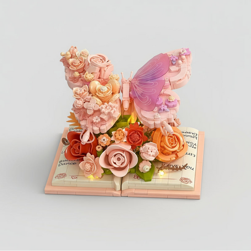 Roze Vlinder op boek | Bouwsteentjes