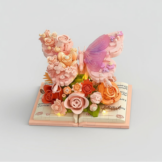 Roze Vlinder op boek | Bouwsteentjes