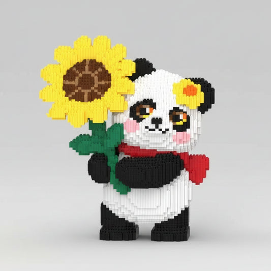 Mega Panda met zonnebloem | Bouwsteentjes