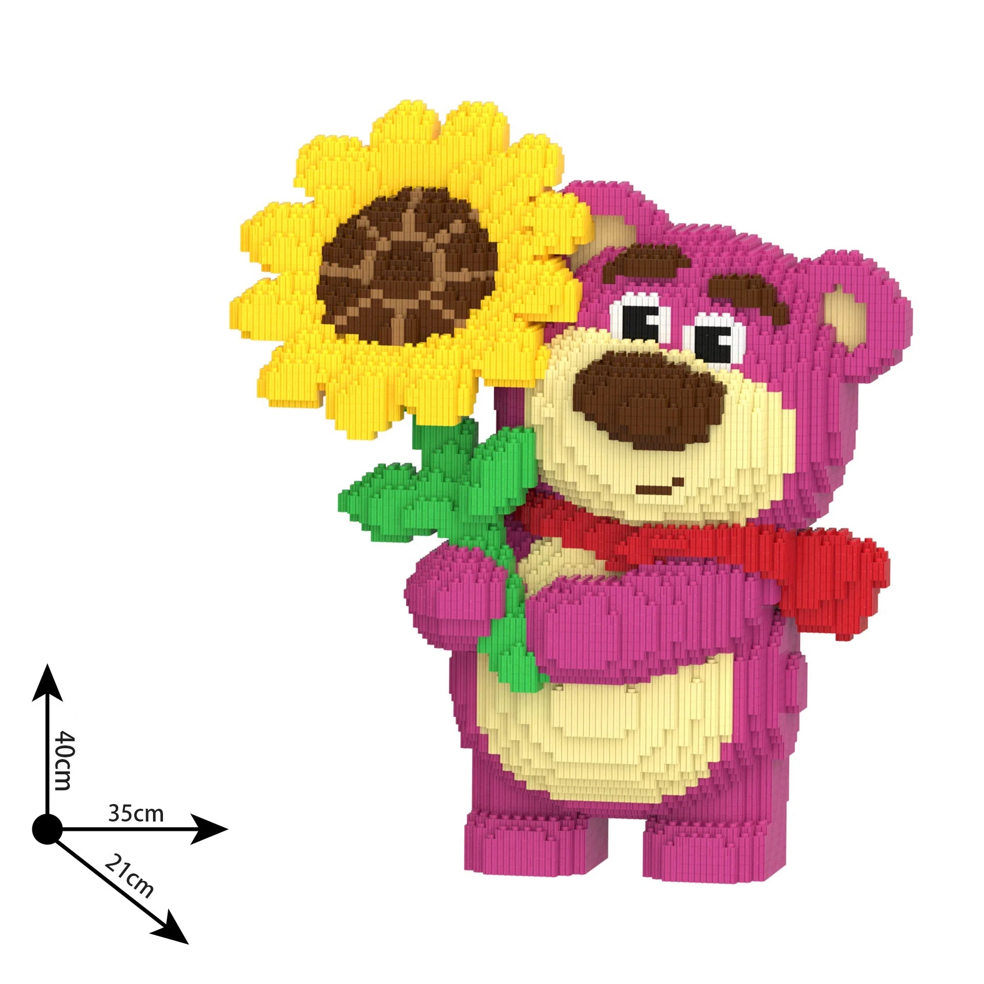 Mega Roze beer met zonnebloem | Bouwsteentjes