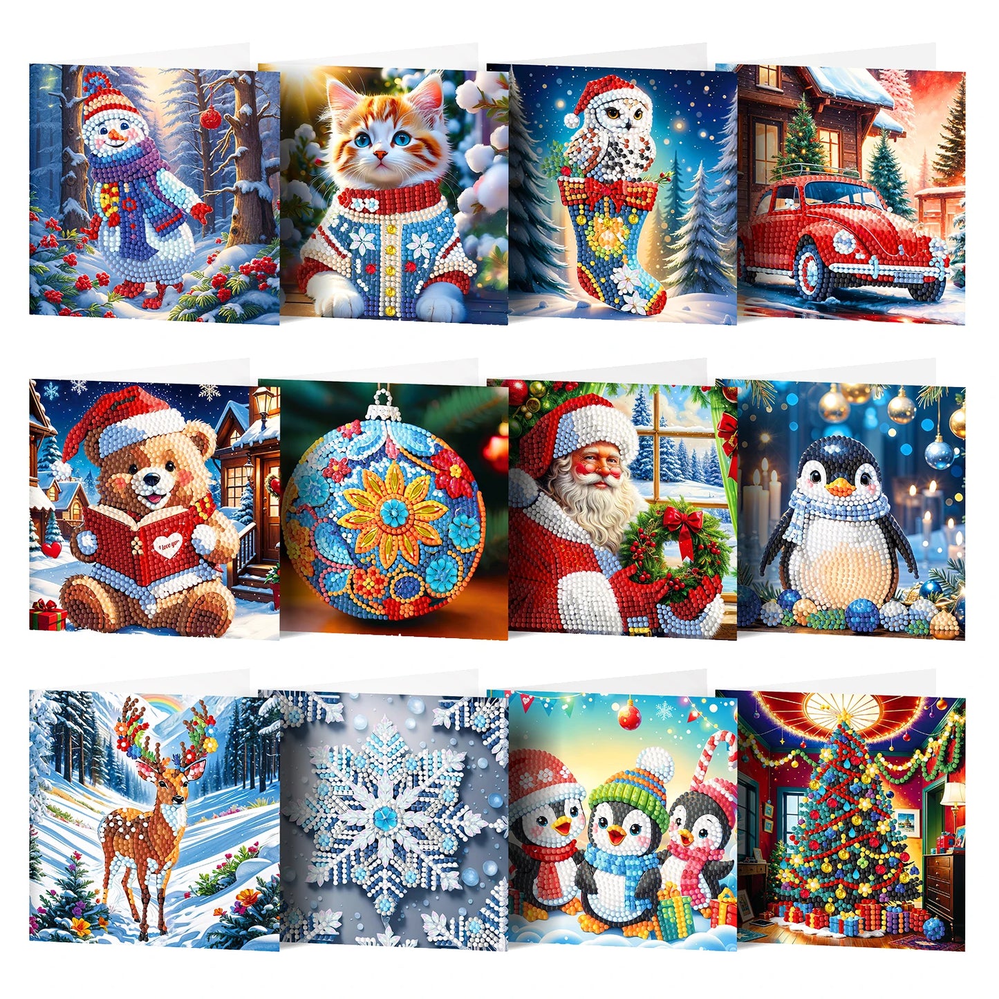 Kerstkaarten  | 12 stuks | Diamond Painting