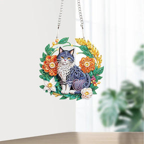 Kat met bloemen | Diamond painting Deco Hanger