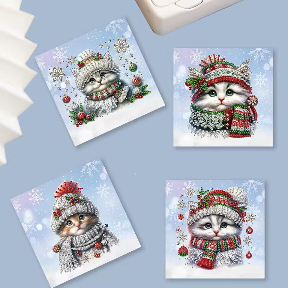 Kerstkatten Kerstkaarten | 6 stuks | Diamond Painting