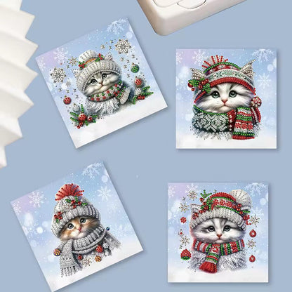 Kerstkatten Kerstkaarten | 6 stuks | Diamond Painting