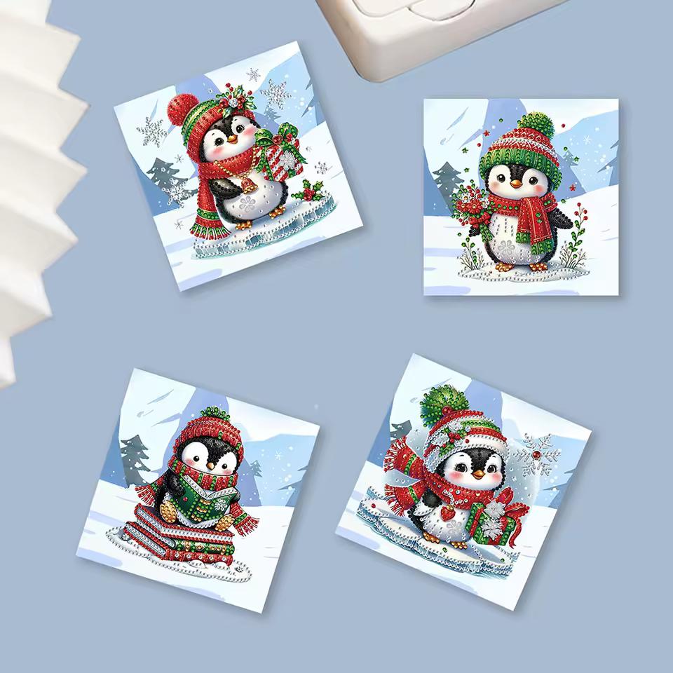 Pinguïn Kerstkaarten Set | 6 stuks | Diamond Painting