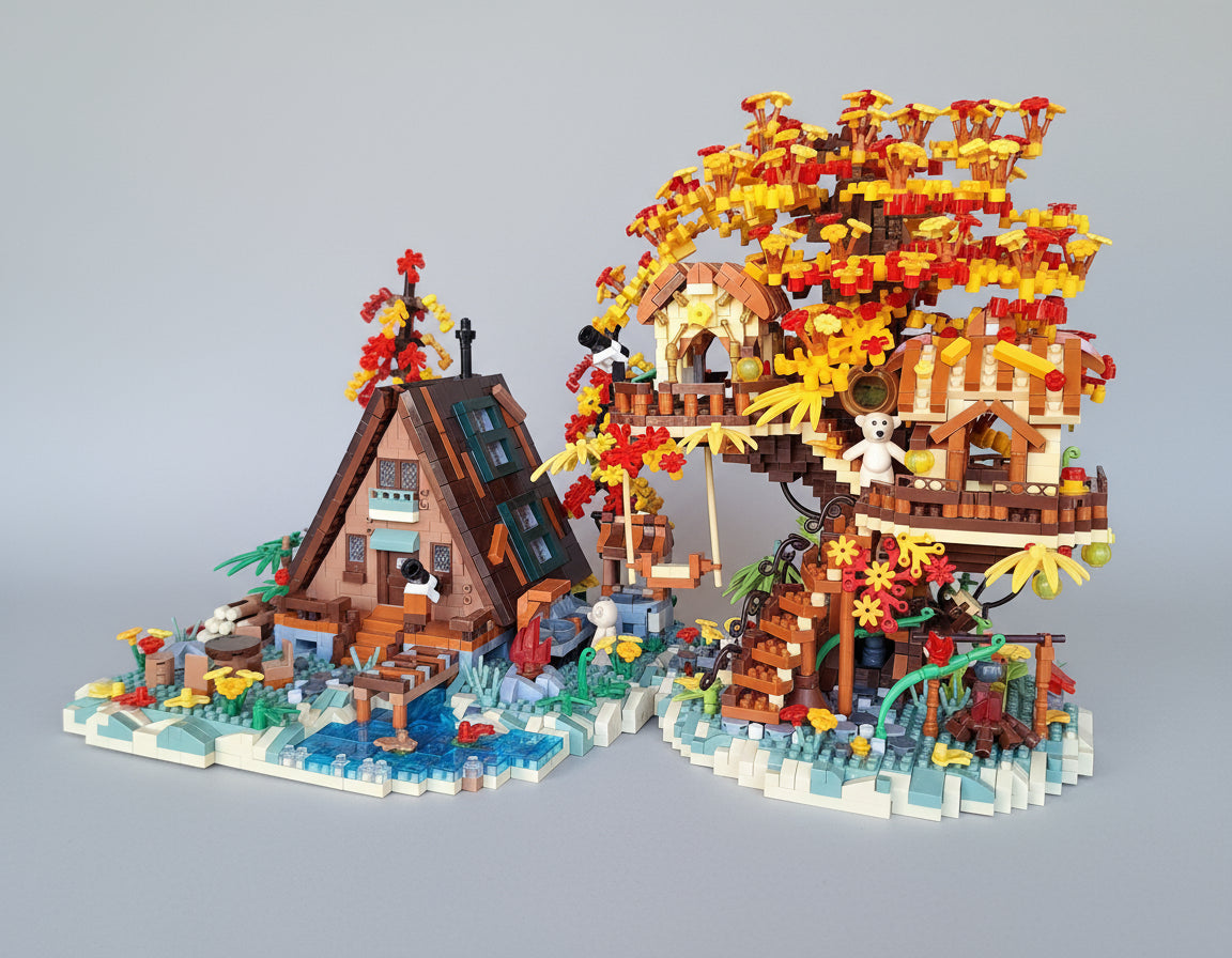 Herfst huis met boomhut | Bouwsteentjes