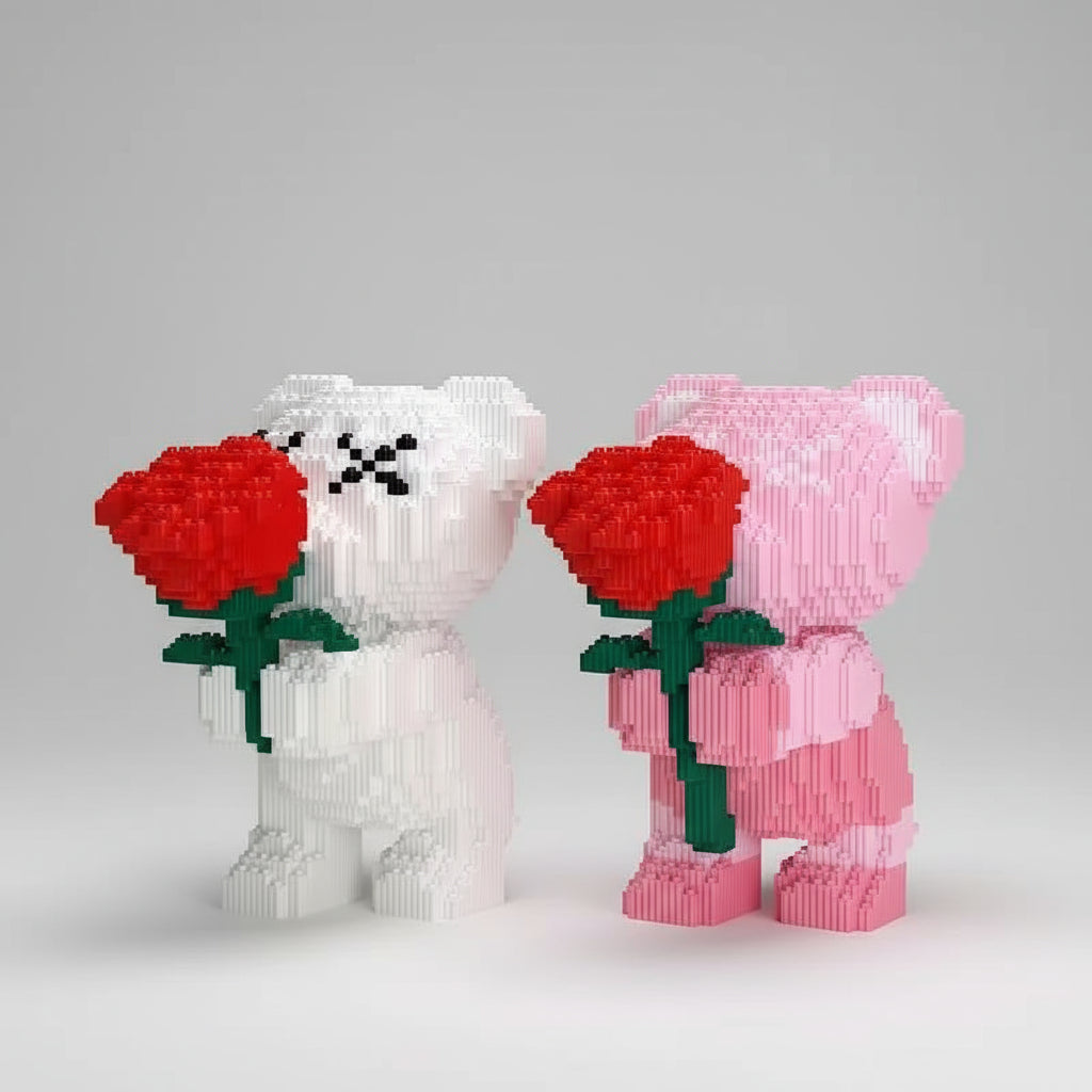 Witte beer met roos | Bouwsteentjes