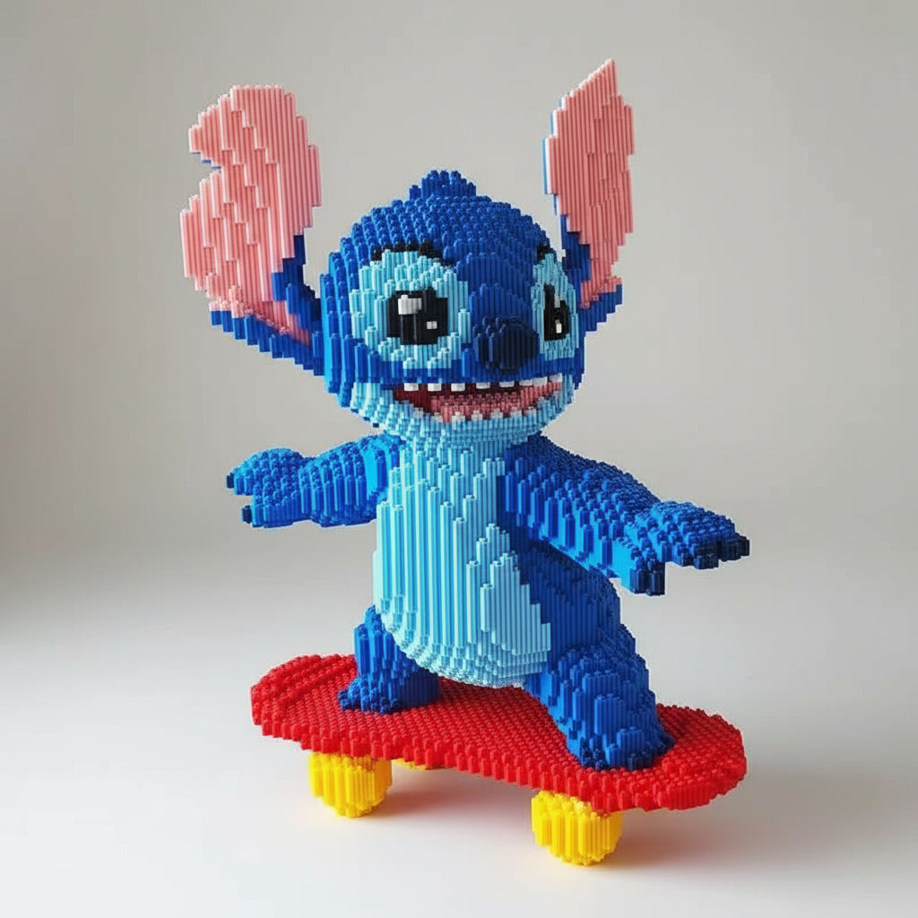 MEGA blauw wezen op skateboard | Bouwsteentjes