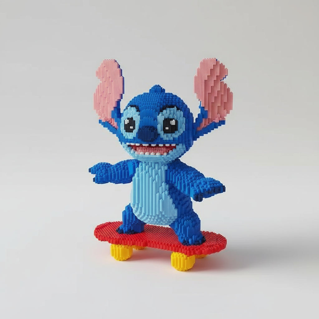 MEGA blauw wezen op skateboard | Bouwsteentjes