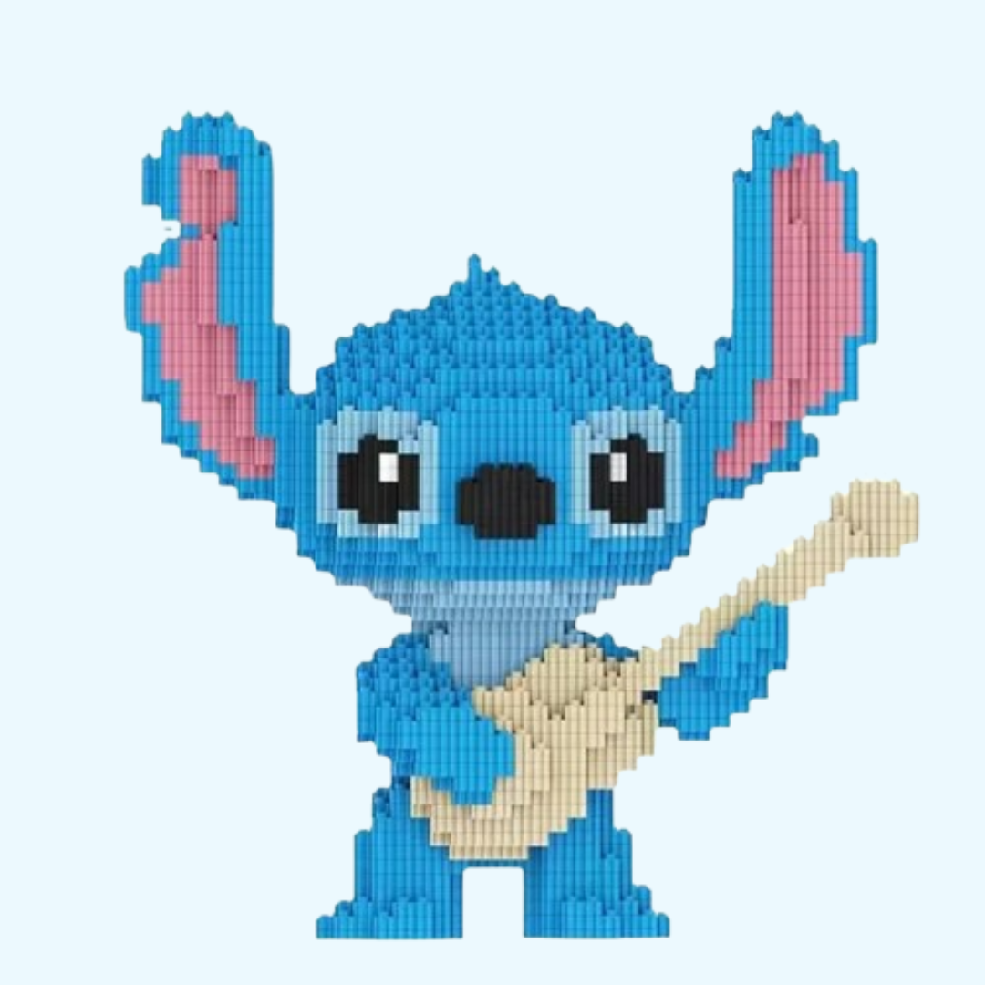 Schattig blauw wezen met gitaar | Bouwsteentjes