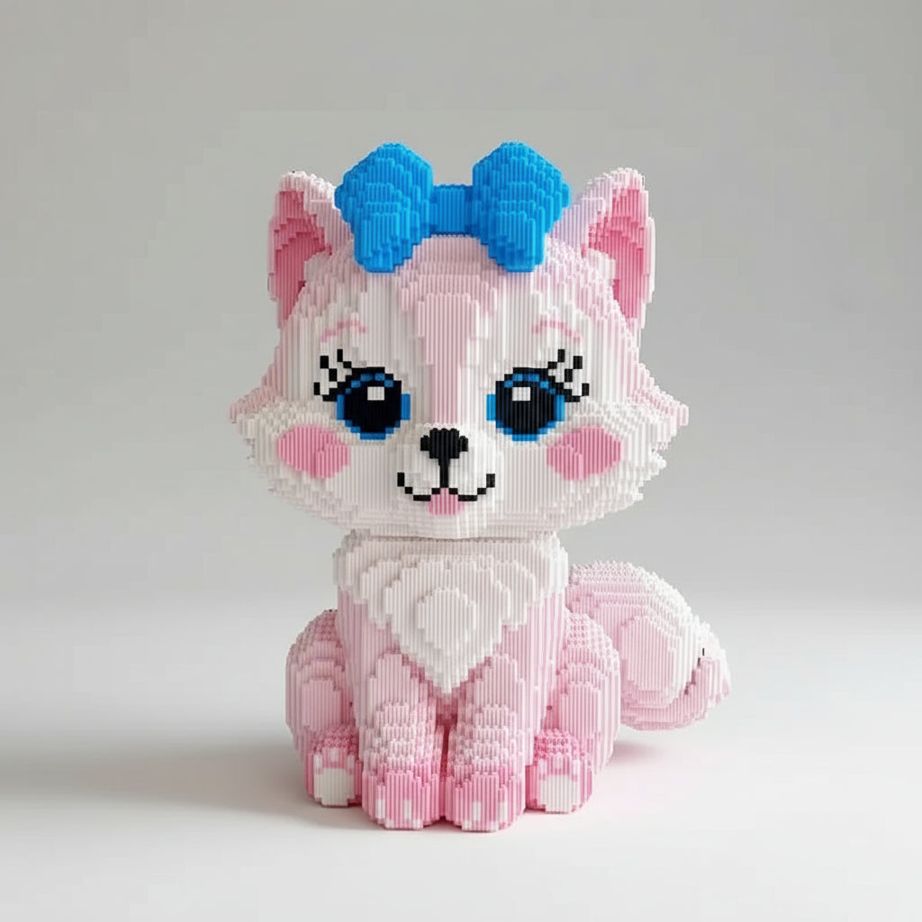 MEGA roze vos met strik | Bouwsteentjes