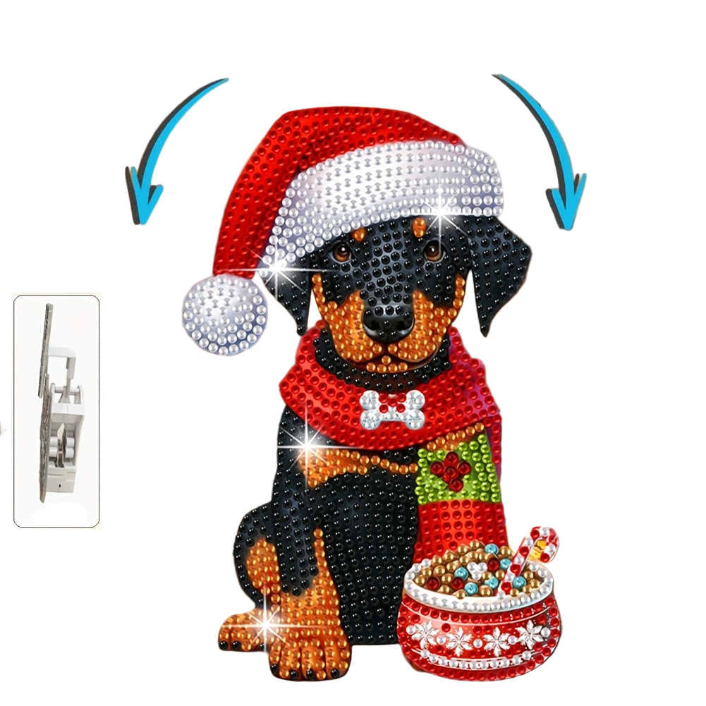 Bewegende hond met kerstmuts | Diamond painting