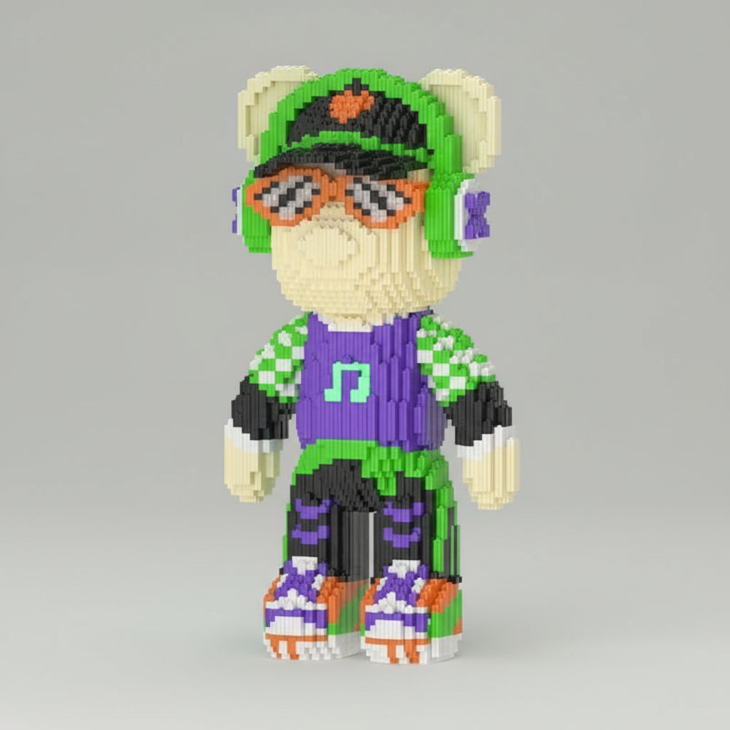 Beer met koptelefoon | Bouwsteentjes