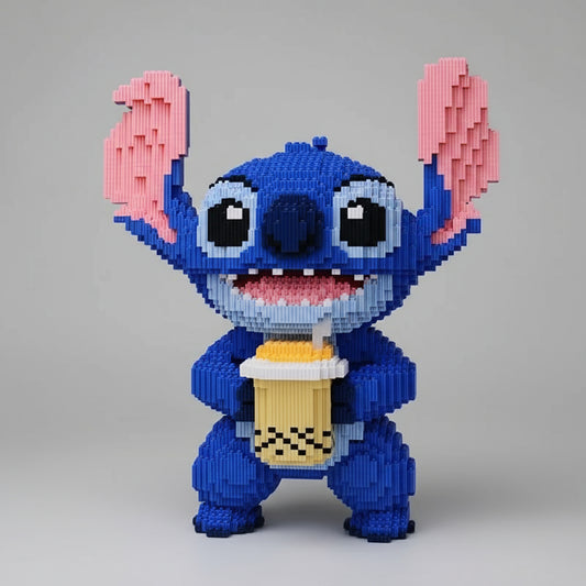 Blauw wezen met milkshake | Bouwsteentjes