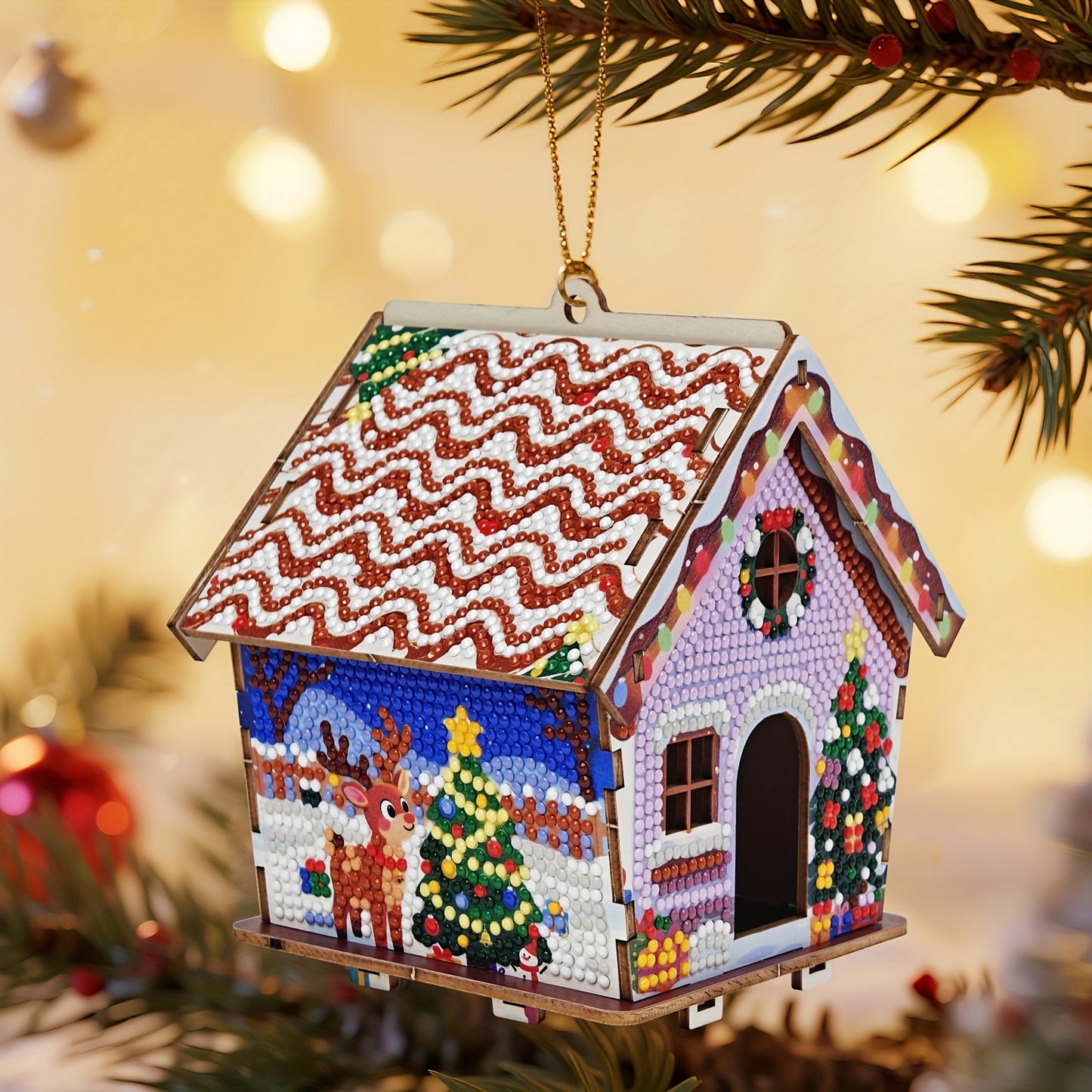 Kerst huisje | hanger voor in de boom | Diamond painting