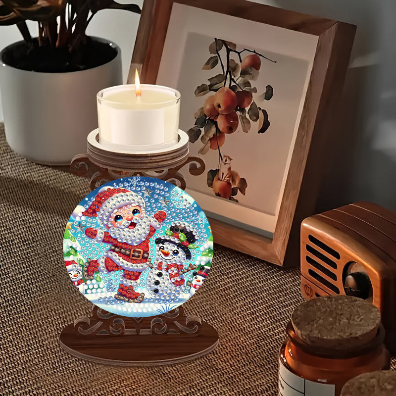 Kerstman met sneeuwpop | kaarshouder | Diamond Painting