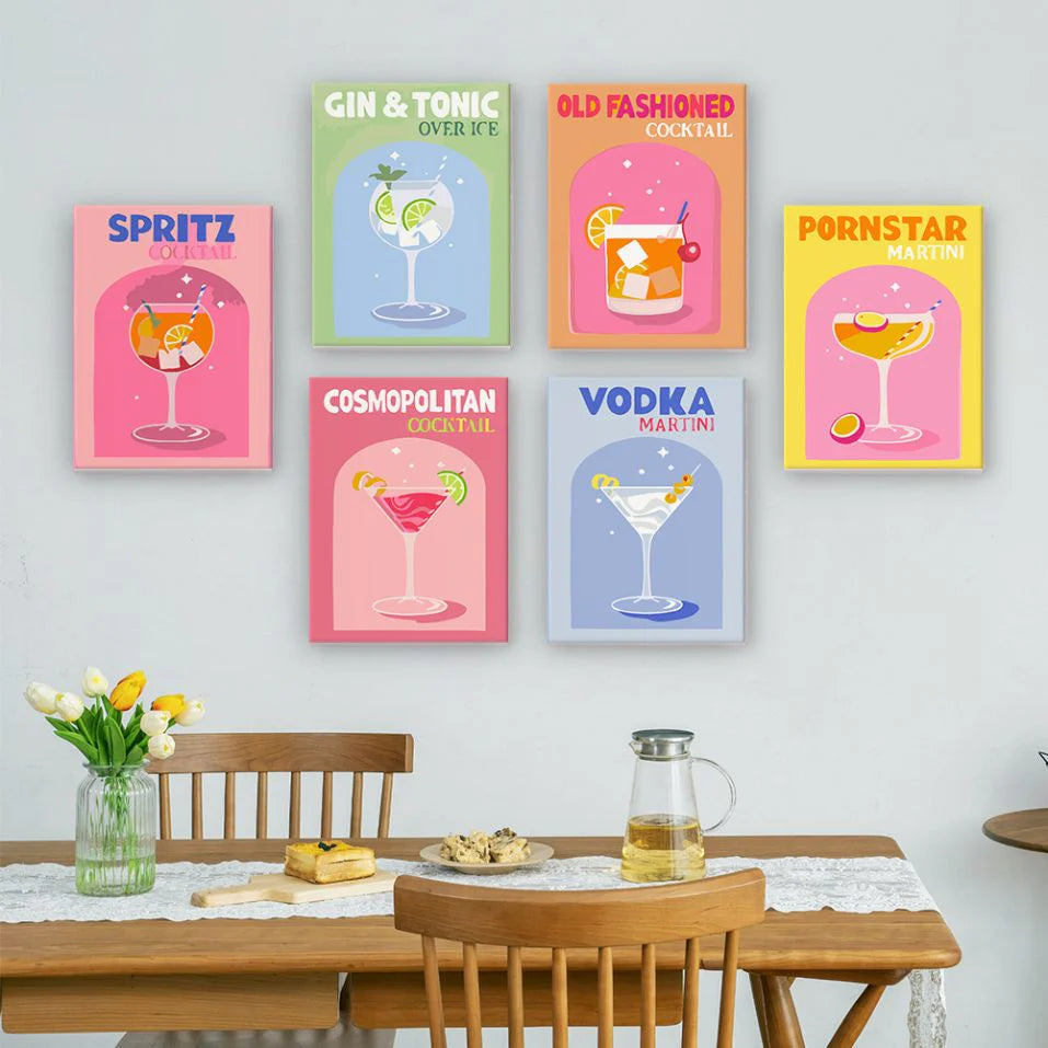 6 Mini Schilderijen | Kleurrijke Cocktail Collectie | Schilderen op Nummer