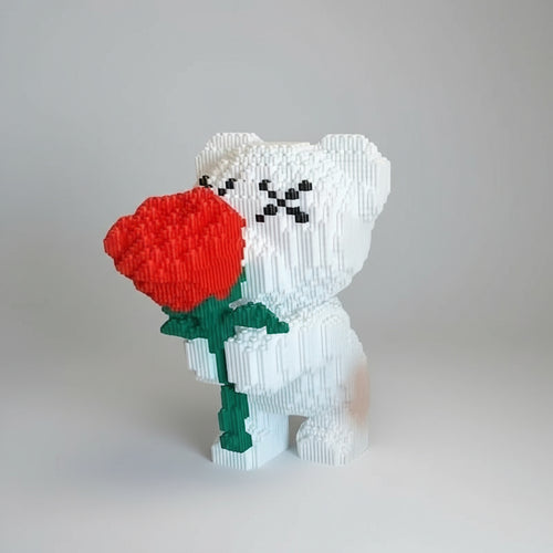 Witte beer met roos | Bouwsteentjes