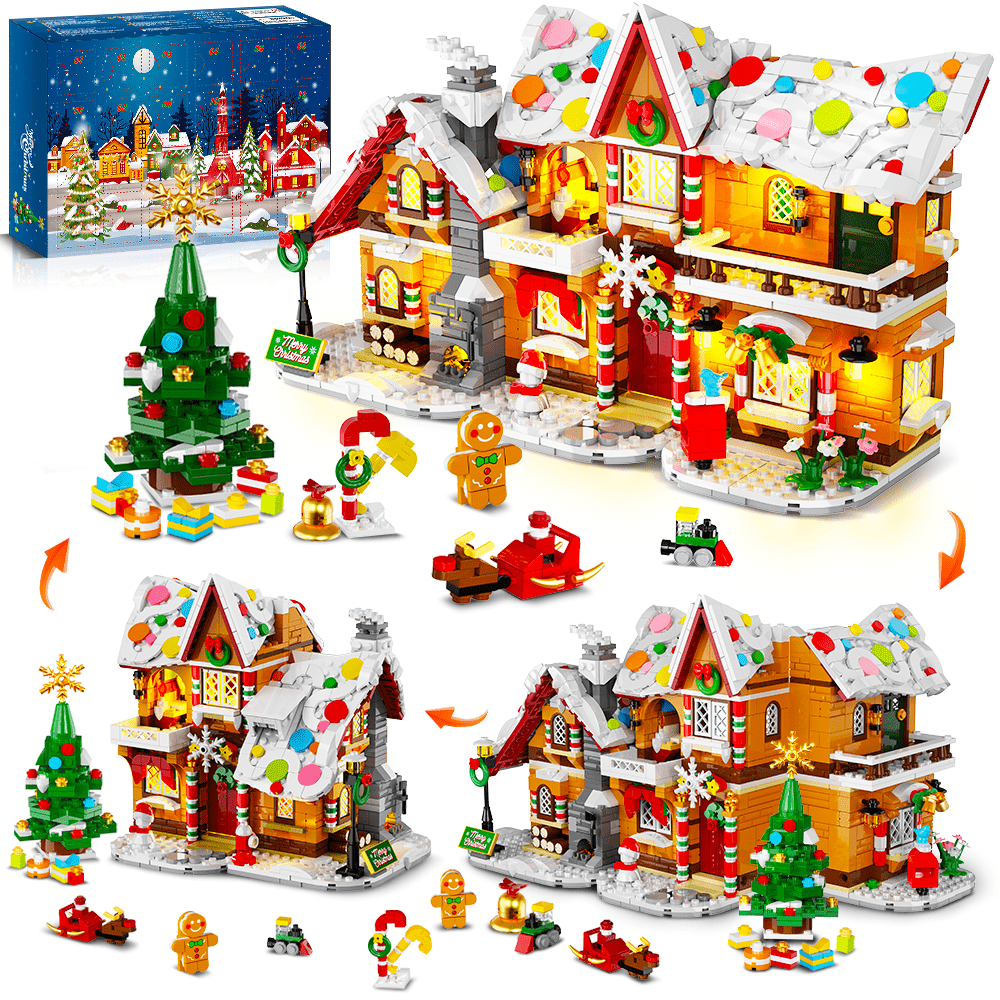 1452pcs 2026 Advent Calendar Gingerbread House 3.6MM Mini Blocks, 24-Day Countdown 3-Style Christmas Village Set with Tree, Holiday Gift
