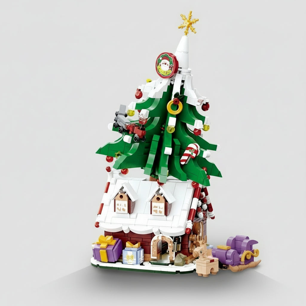 Kerstboom op kersthuisje | Bouwsteentjes