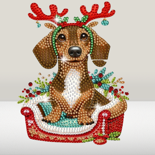 Bewegende hond in mand | Diamond painting