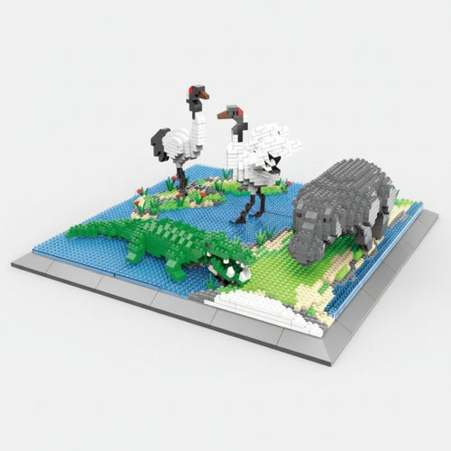 Krokodil Kraanvogel En Nijlpaard Op Het Eiland Bouwblokjes