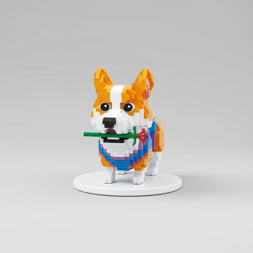 Welsh Corgi met Roos | Bouwsteentjes