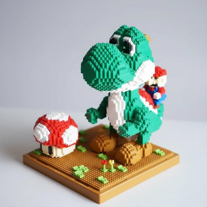 Groen Dinootje met rode loodgieter op bouwplaat | Bouwsteentjes