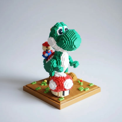 Groen Dinootje met rode loodgieter op bouwplaat | Bouwsteentjes