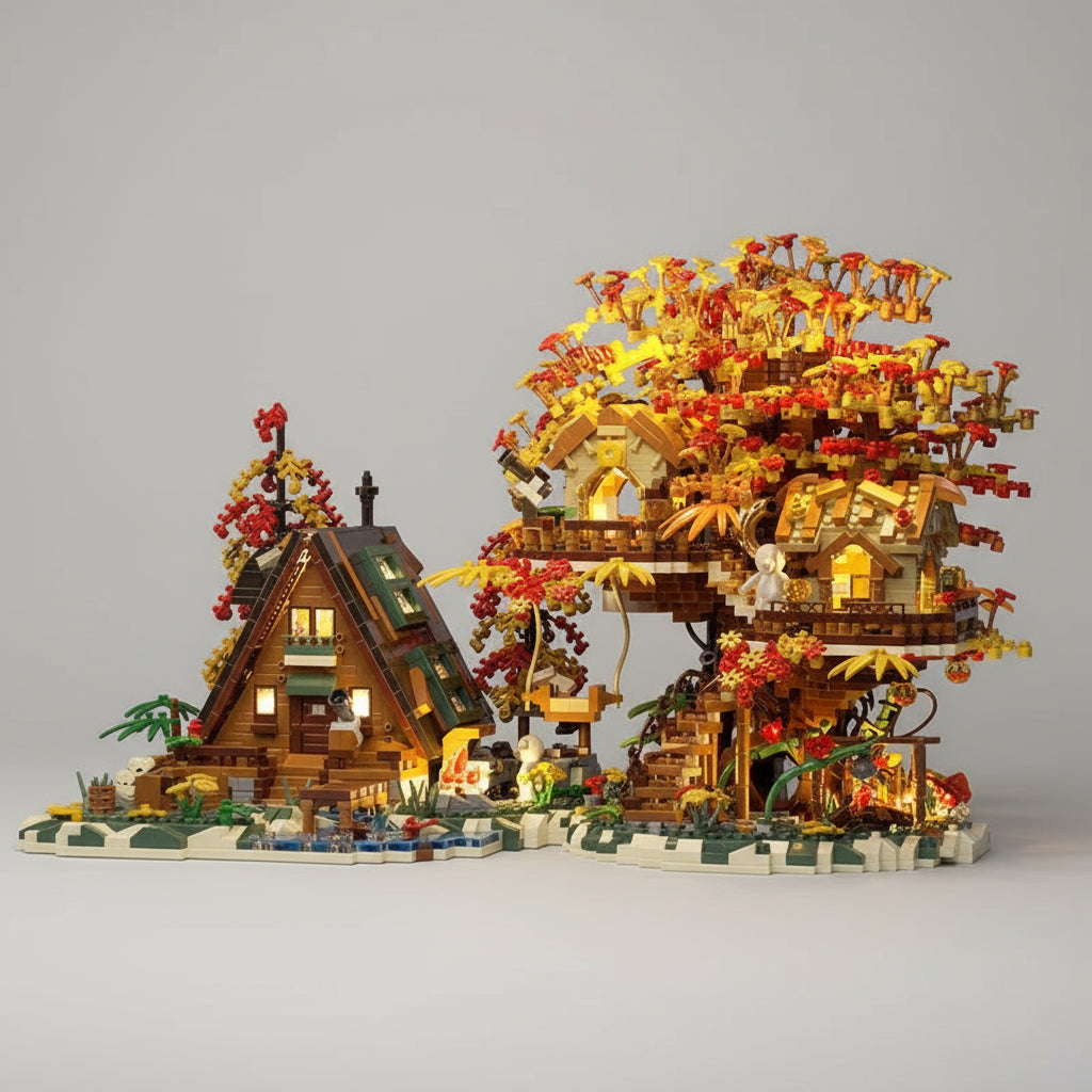 Herfst huis met boomhut | Bouwsteentjes