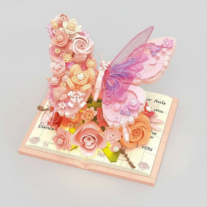 Roze Vlinder op boek | Bouwsteentjes