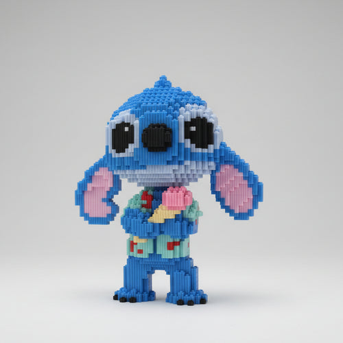 Schattig blauw wezen met ijsje | Bouwsteentjes