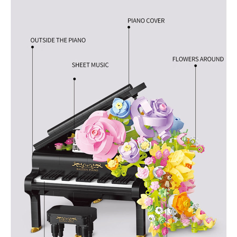 Piano Met Bloemen Bouwblokjes