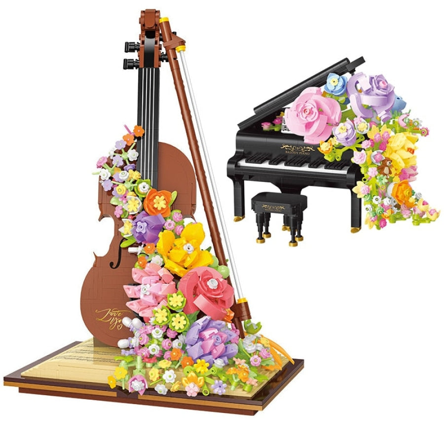 Piano Met Bloemen Bouwblokjes